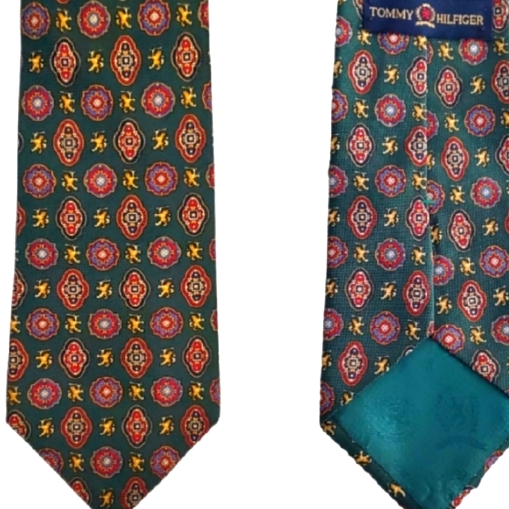 Tommy Hilfiger Silk Green Print Tie.